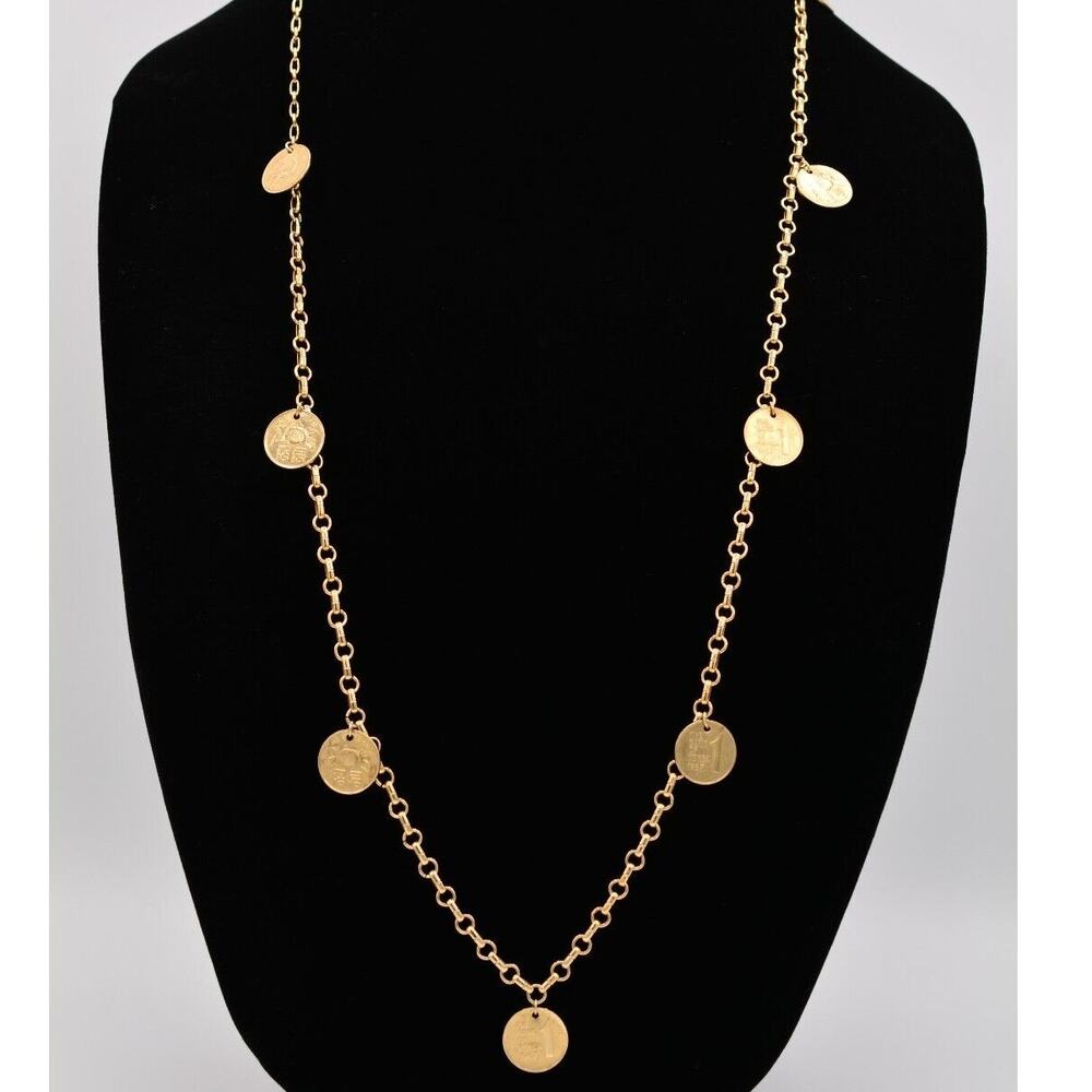 Vintage Bank Of Korea 1967 Coin Necklace Charm Gold Tone Chain Dangle BinK